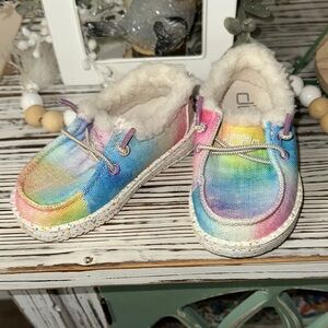 Colorful Toddler Hey Dudes Shoes with Faux Fur Lining size 7 new